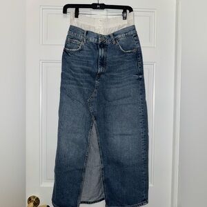Zara Denim Maxi Skirt with Front Slit and built in “Boxer” look